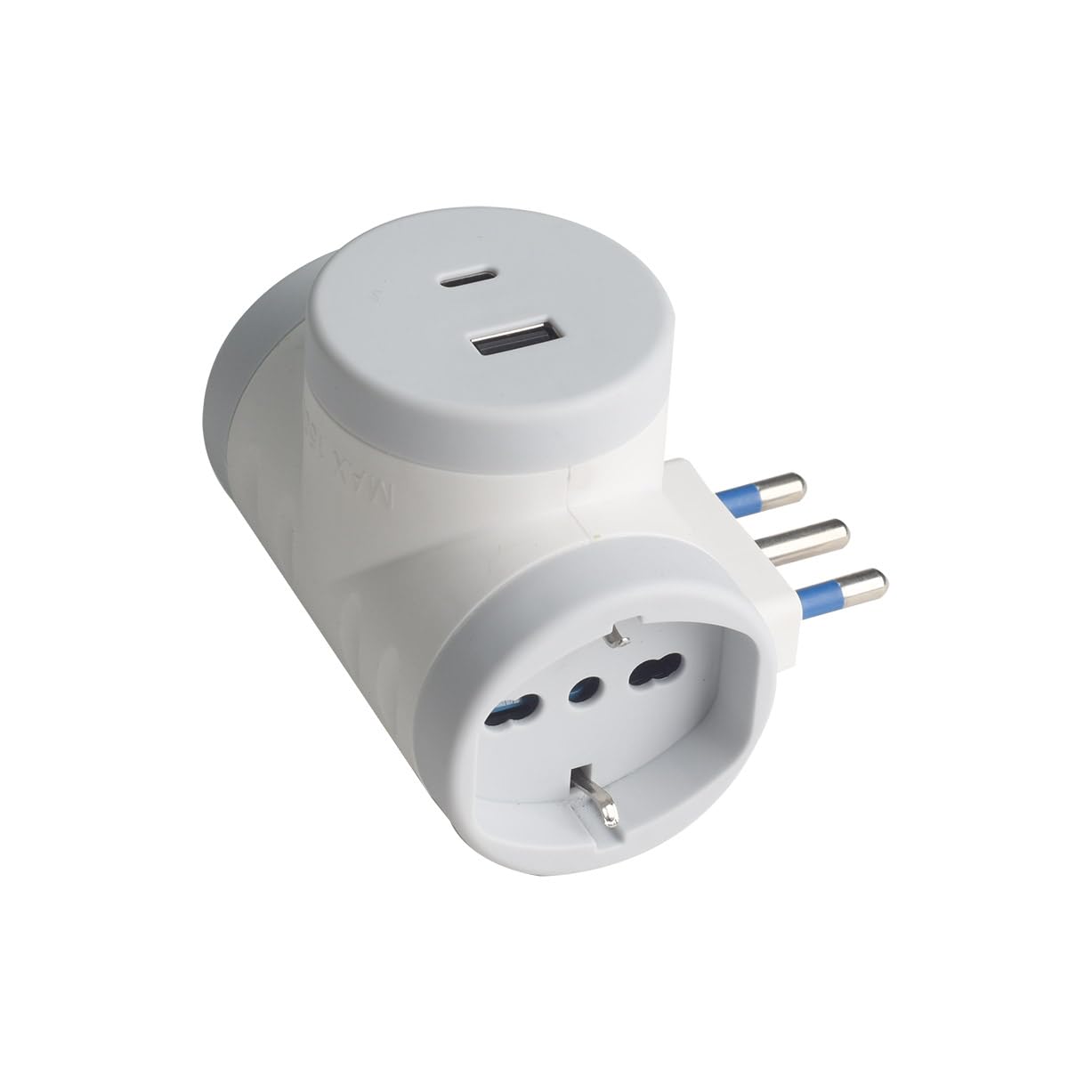 Adattatore da Viaggio Tutto in 1, Spina 16A con 2 Prese Universali 10A/16A + 1 USB A (2.4A 12W)+ 1 USB C (3A 15W) Carica Rapida (10 Pezzi)
