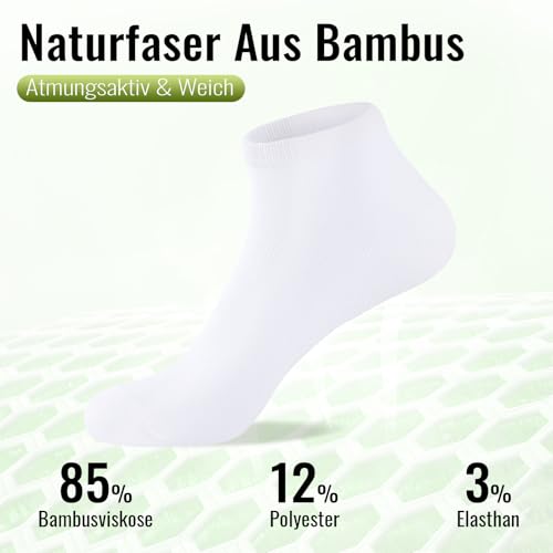 SukModen 12/24 Paar Sneaker Socken Herren Damen aus Bambus,Anti-Geruch Atmungsaktiv Weiche Halbsocken, Dünne Kurze Sneakersocken für Alltag, Freizeit, Shopping & Zuhause