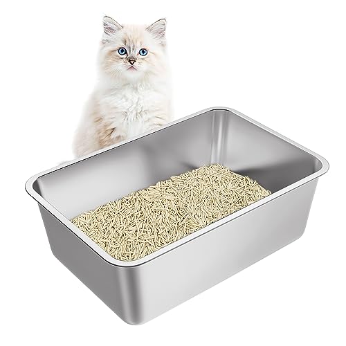 LIHONG Large Size Stainless Steel Litter Box for Cat and Rabbit,Metal
