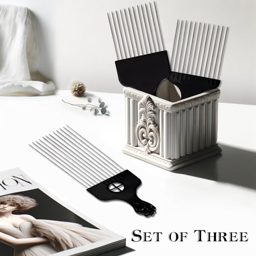 Set de 3 Peines Afro de Metal Negro miniatura 7