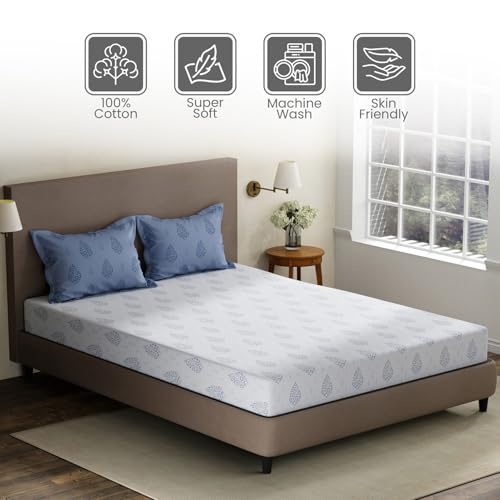 Image of Layers 100% Cotton King Size Bedsheet Set | Blue Floral Print | 120 TC Forever Collection | Soft & Breathable | Washable Bedsheet with 2 Pillow Covers | All Season
