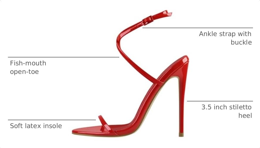 Image of Strappy High Stiletto Heels, Ankle Strap Buckle Heeled Womens Sandals, Sexy Comfort Open Round Toe Heels for Daily Party Dress