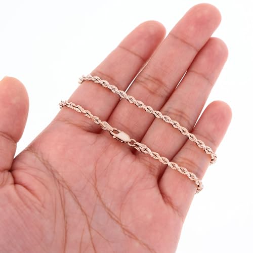 Nuragold 10k Real Rose Gold 3mm Rope Chain Diamond Cut Necklace (16"-30") Italian Jewelry for Men & Women4