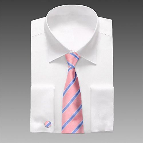 Y&G Neck Tie For Men Pink Ties Cufflinks Set Jacquard Woven Silk Stripe Corporate Events College A8028 Hot Pink,Royal Blue #TOP1
