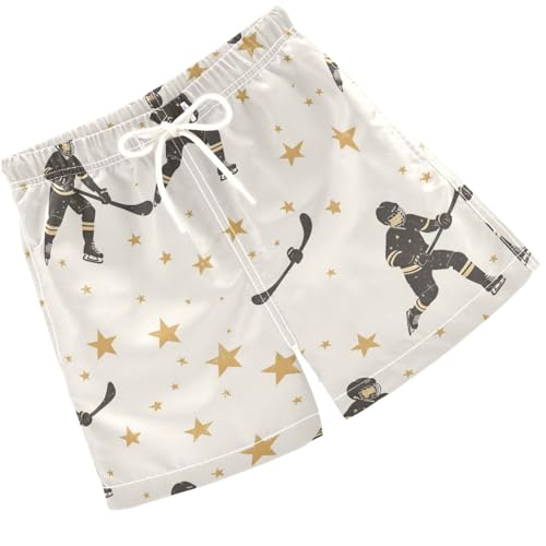 Pigsaly Boys Swim Trunks Gold Stars Hockey Sparkle Boys Board Shorts Swimsuit Swimwear Summer Bathing Suit 4T Multicolor