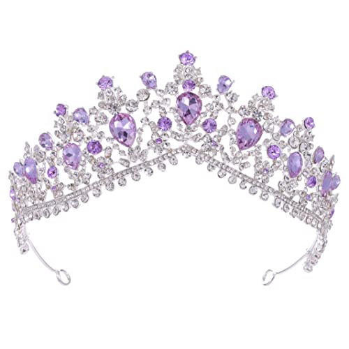 Baroque Wedding Crown Green Crystal Bride Tiaras Bridal Headpieces Rhinestone Hair Accessories for Women and Girls (Silver with Purple)