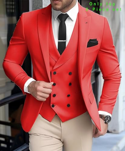 Wangyue Mens 2 Piece Blazer Vest Sets Double Breasted Suits for Wedding Top Suit Slim Fit Groomsmen Suit Prom Party3
