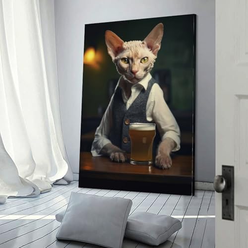 Devon Rex Chat art mural peinture sur toile deco salon moderne 30x45
