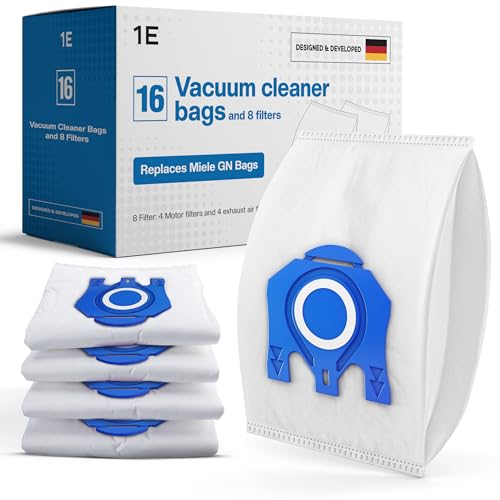 16 Vacuum Hoover Bags for Miele Vacuum Cleaners [Complete C3 & C2 Classic C1] Replaces GN Including 4 Motor & 4 Exhaust Filters [S8000 S5000 S2000 S800 & S600 Series] Replaces 9917730 12281680