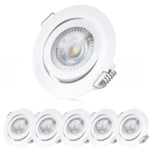 Sweet-Led® 6 x 3-stegsdimning LED infälld spotlight 5 W 230 V 400 lumen tak infälld lampa 3 steg dimbar infälld spotlight svängbar – vit, rund, kall vit
