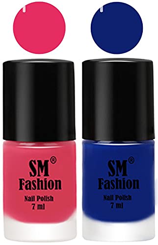 Image of Long Lasting Nail Polish | Nail Paint Combo 7 ml Each) - Set of 2 Dark Rose Pink-Blue