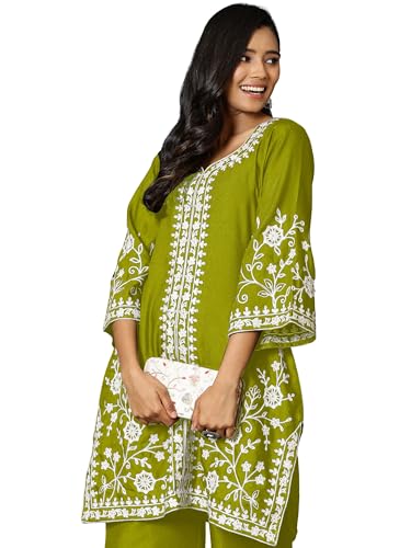 Image of EthnicJunction Women's Cotton Blend Chikankari Embroidered A-Line Kurta Palazzo Set Ethnic Wear Office Wear Daily Wear Festive Kurta Set for Women