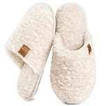 EverFoams Women's Slippers Cosy Fuzzy Faux Alpine Shearling House Shoes Ladies' Memory Foam Slip-ons with Lightweight Non-slip Sole Cream White, 5-6 UK