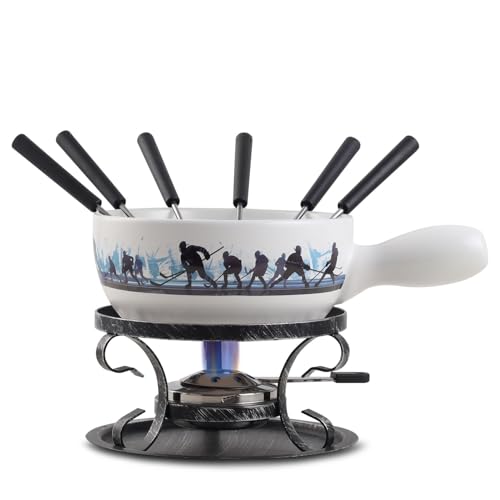Artestia Swiss Fondue Set for Party - 2L Large Capacity Cheese Fondue Pot Melting Chocolate, Ceramic Fondue Pot, 6 Fondue Forks, Christmas, Wedding Gifts (Icebound Eagles)
