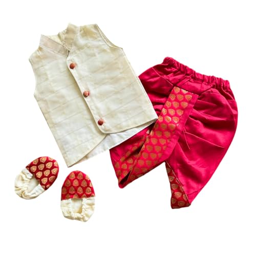 Image of Picksparrow Baby Boy Shirt-Dhoti Pants-Booties (Cotton Silk, Checks)