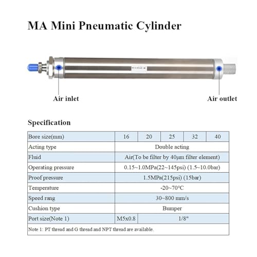 Cylindre MA32 double effet résistant à la rouille pour vérin de machine - 3