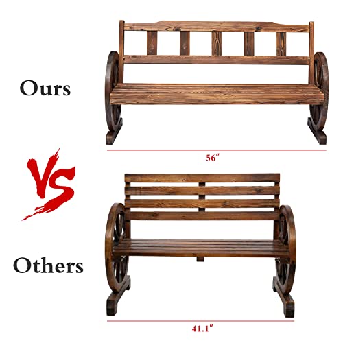 Kinfant Rustic Outdoor Wooden Bench - 2-Person Fir Wood Wheel Bench With Backrest For Bench Patio Garden #TOP5
