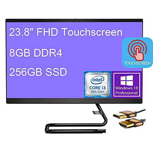 Lenovo IdeaCentre A340 24 Premium All-in-One Desktop 23.8  FHD Touchscreen IPS Intel Quad-Core i3-9100T(Beats i5-7500T) 8GB DDR4 256GB SSD DVD WiFi Win 10 Pro + HDMI Cable