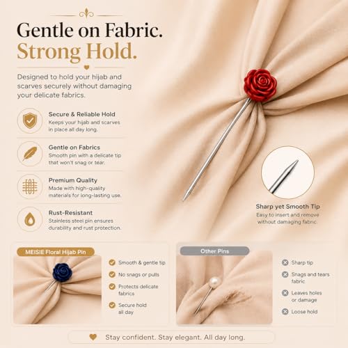 Image of MeiSie Designer Studded Flowers Shape Hijab Pins for Women and Girls Multicolour - Pack of 10 pcs