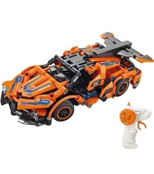 Image of RC Remote Control Engineering Model Car Creative Assembly Toy Kit 2.4GHz Rechargeable Sports Car Toy with Openable Doors & High Speed Racing DIY Model Kit for Kids (Block Rc Car Orange)