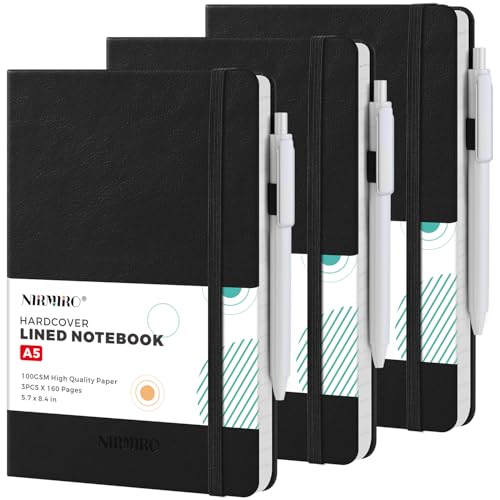 Carnet de notes ligné premium couverture rigide cuir NIRMIRO lot de 3 stylos inclus
