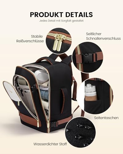 LOVEVOOK Ryanair Handgepäck 40x30x20, 24L Travel Handgepäck Rucksack für Damen und Herren, Ryanair Rucksack Mit Anti-Diebstahl Tasche, Reiserucksack Cabin Bag für Eurowings, Wizz Air