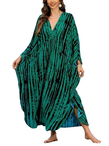 Image of IMAGEKOPE Women's Plus Size Animal Print V-Neck Batwing Kaftan Beach Dress Bathing Suit Cover-Up Loungewear