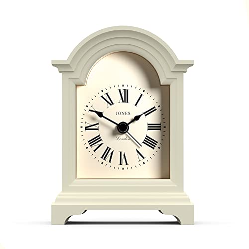 JONES CLOCKS® Réveil Jour et Nuit - Petit Design Classique - Petite Horloge - Horloge de Chambre à Coucher - Horloge de cheminée - Cadran à Chiffres Romains (Blanc)