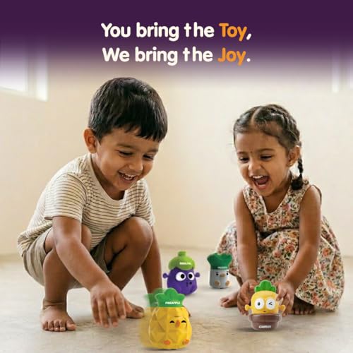 Image of Press & Go Veggie Runner Toy Pack of 4 for Kids with Colorful Carrot, Brinjal, Radish & Pineapple Designs, Push and Go Action Toy, Best Gift for Kids, 3+ Years