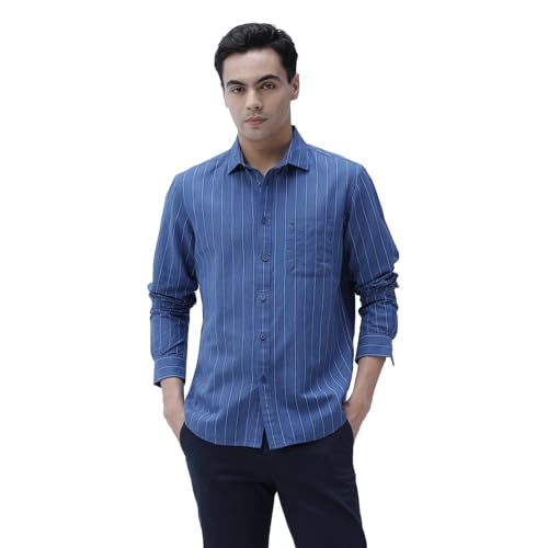 Image of BASICS Cotton-Linen Blended Men's Shirt | Slim Fit | Everyday Smart Casual Wear | Full Sleeve