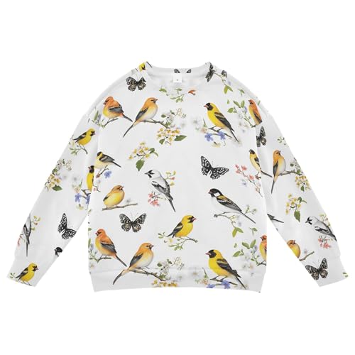 JUNZAN Beauty American Goldfinch Birds White Big Boys Pullover Hoodie Crewneck Fall Tops Shirts Camping 4T