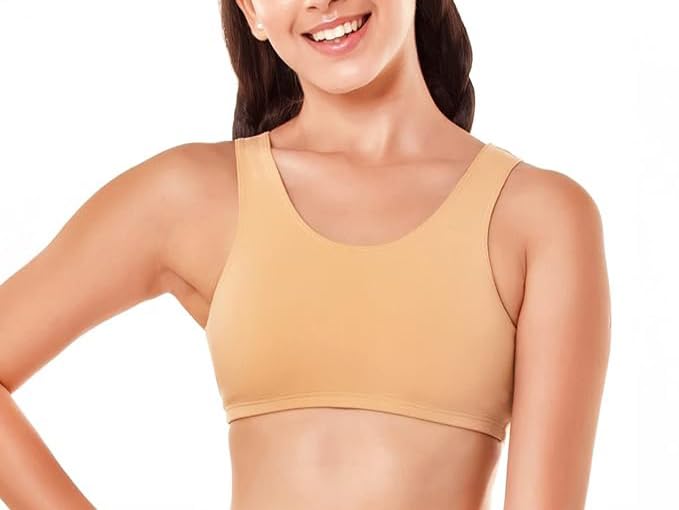 Image of Sports Bra for Women & Girls, Cotton Non-Padded Full Coverage Beginners Activewear Training Bra for Teenager Kids