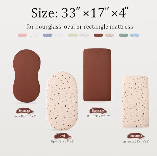 Image of TADO MUSLIN Organic Cotton Muslin Bassinet Sheets, 2 Pack - Soft, Breathable, Universal Fit for Oval, Rectangle & Hourglass Mattresses, Machine Washable, Neutral Colors for Baby Boys & Girls
