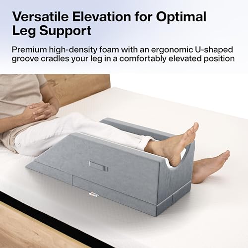 Image of FOVERA Adjustable Single Leg Elevation Pillow | 4-Height Customizable Support | High Resilience Foam | Ideal for Surgery Recovery, Injuries, and Rest | Washable Cover (Grey)