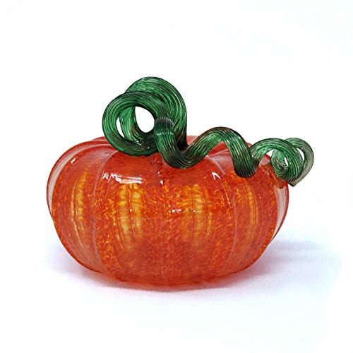 Luke Adams Glass Handmade Glass Pumpkins Table Top Home Decor (Squat, Orange)