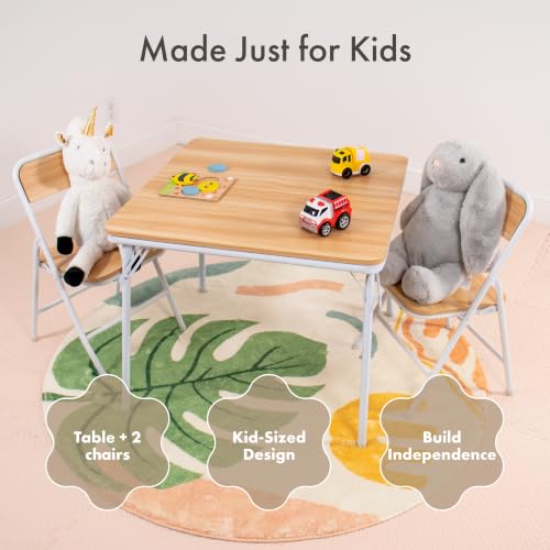 Image of Humble Crew Toddler Table and Chair Set for Kids, Wood Activity Furniture | Sturdy 3 piece playroom or bedroom desk, perfect size for crafts, snacks, homework, and learning, includes 2 matching seats