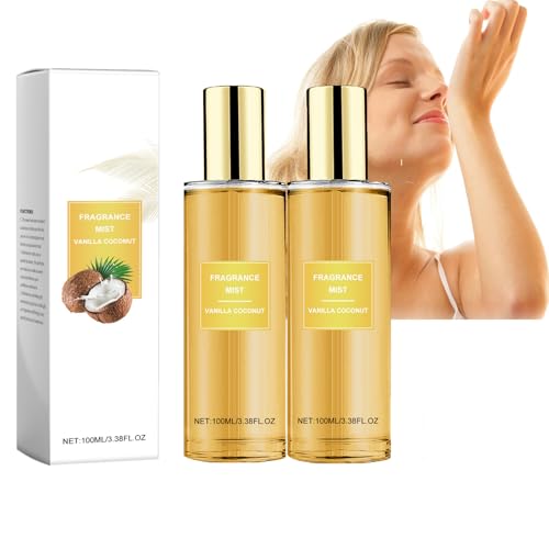 Vanilla Coconut Body Spray and Hair Mist, Nourishing Hydrating Shine Spray, Long lasting Warm Sweet Scent, 100 ml Portable Refresshing Mist, Lightweight Travel-Size Scent for Daily Use (2 unidades)