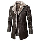 Xften Herren Lederjacke Lange Winter Plüsch Großes Revers Ledermantel Pelz Plüsch Jacke Pu Mantel mit Pelzkragen Bomberjacke (Color : Brown, Size : S)