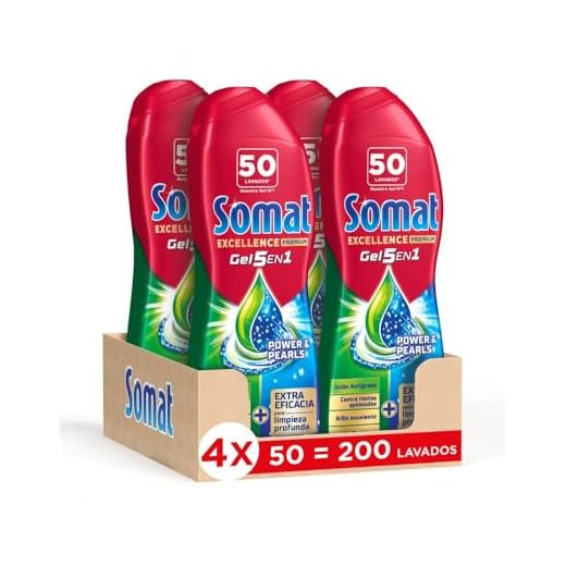 Somat Excellence Gel Anti-Grasa 50 Dosis (pack de 4, total: 200 lavados), detergente lavavajillas desengrasante, lavavajilla líquido automático en botella, jabón para platos con desengrasantes activos