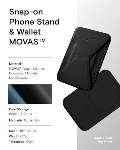 Image of MOFT Magsafe Wallet Stand Compatible with iPhone 16 /15 /14 /13 /12 Series, Angle Adjustment & MOVAS Phone Stand,Light Black