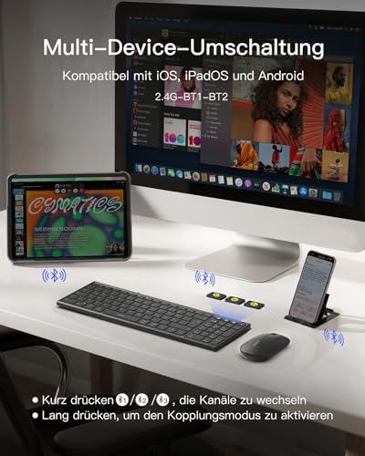 Inateck tragbare Bluetooth-Falttastatur, Tastatur Maus Set – Ansicht 2
