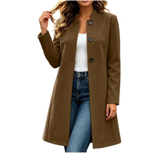 Lainyong Women Wool Coats Winter Mid Length Jackets Casual Warm Outerwear - image 2