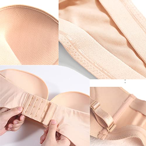 Strapless Front Buckle Lift Bra - Women Push Up Invisible Wire Free Plunge Bra Beige #TOP4