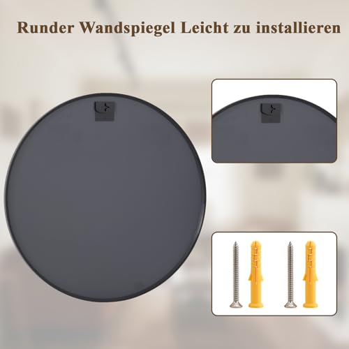 BEAUTYPEAK 46 cm Runder Spiegel, Bruchsicherer Wandspiegel mit Aluminiumrahmen, Badezimmer Spiegel zum Aufhängen und Anlehnen, Rund Wandspiegel für Schlafzimmer, Bad, Wohnzimmer