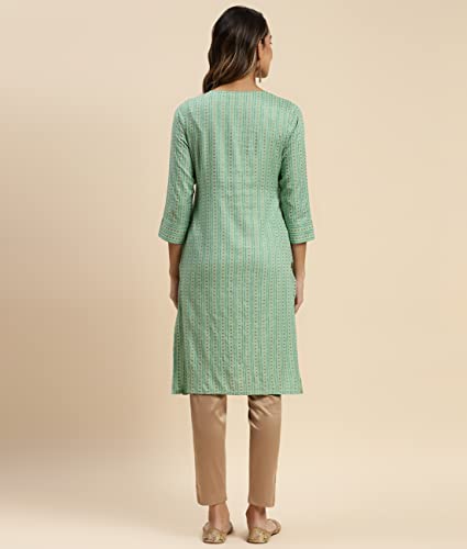 Image of rangita Mint Green Rayon Knee Length Striped Straight Kurti for Women | Kurta for Women