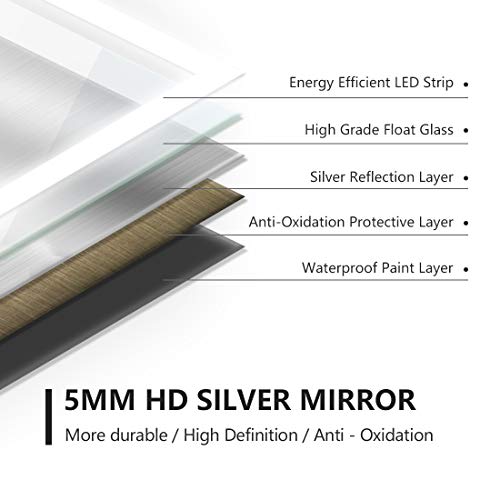 Hausbath Led Bathroom Vanity Mirror - Thin Bathroom Wall Mounted Makeup Mirror with LED Lights, Touch Switch, Demister Pad Waterproof IP44 80x60cm(800 * 600 * 35 mm)