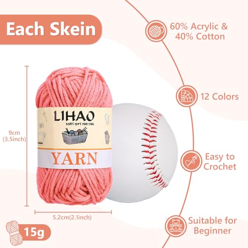 Image of 12pcs Yarns for Crocheting, 12 Colors Starter Acrylic Crochet Yarn Bundle 4 Ply for Adult Child Knitting Crochet Crafts (12 x 15g)