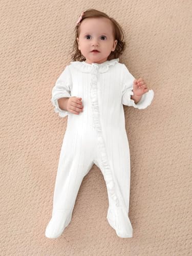 Haloumoning Newborn Baby Girl Clothes Outfits Infant Long Sleeve Ruffle Zipper One Piece Bodysuit Footies 3-12 Months thumb #1