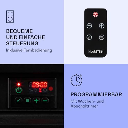 Klarstein Elektrokamin, Elektro Heizungen für Wohnzimmer & Innenräume, Elektrischer mit LED Flammen, mit Fernbedienung, Elekroofen- Kamin, Automatische Temperaturregelung, Heizung 1800 W-3