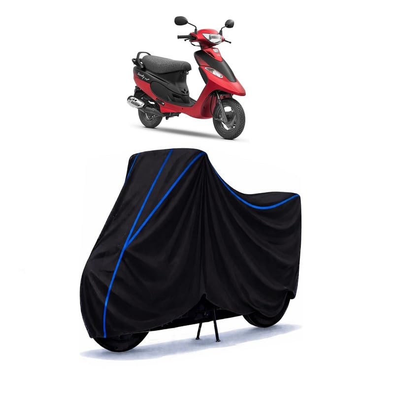 Image of Scooty Cover Water Resistant for Pep Plus Matte Edition | Universal Scooter & Bike Cover | Heavy Duty UV Dust, Rain & Scratch Protection Weather Indoor Outdoor | Black with Blue Piping